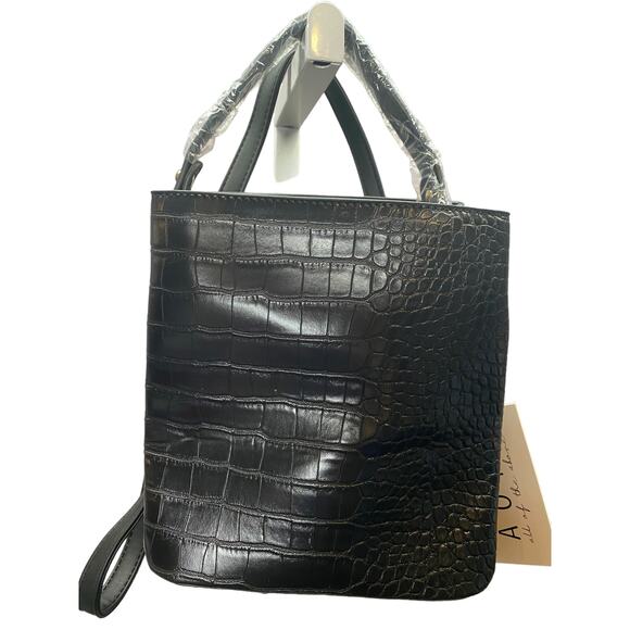 AOTA Elena Bucket Bag Black Vegan Leather Crocodile Embossed Crossbody Strap - Picture 4 of 6